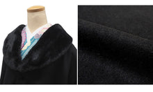 画像をギャラリービューアに読み込む, 着物 コート 冬 ケープコート 4色 薄グレー チェック ブラック ベージュ 冬用 コート ポンチョ ウール混 着物コート へちま衿 ファー取り外し可能 和装 和服