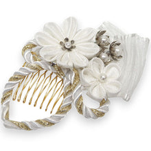 画像をギャラリービューアに読み込む, 髪飾り つまみ細工 紐 ロープ リボン パール ホワイト ゴールド パープル 濃ピンク スモーキーピンク 菊 梅 浴衣・着物・振袖まで使えるヘアアクセサリー