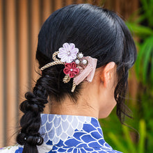 画像をギャラリービューアに読み込む, 髪飾り つまみ細工 紐 ロープ リボン パール ホワイト ゴールド パープル 濃ピンク スモーキーピンク 菊 梅 浴衣・着物・振袖まで使えるヘアアクセサリー