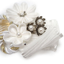 画像をギャラリービューアに読み込む, 髪飾り つまみ細工 紐 ロープ リボン パール ホワイト ゴールド パープル 濃ピンク スモーキーピンク 菊 梅 浴衣・着物・振袖まで使えるヘアアクセサリー