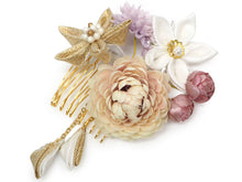 画像をギャラリービューアに読み込む, 髪飾り マム ダリア つまみ細工 造花 パール ピンク ピンク パープル ベージュ ホワイト ゴールド 菊 浴衣・着物・振袖まで使えるヘアアクセサリー