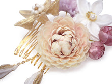 画像をギャラリービューアに読み込む, 髪飾り マム ダリア つまみ細工 造花 パール ピンク ピンク パープル ベージュ ホワイト ゴールド 菊 浴衣・着物・振袖まで使えるヘアアクセサリー