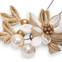 画像をギャラリービューアに読み込む, 髪飾り つまみ細工 パール ホワイト ゴールド ブルー マム 菊 浴衣・着物・振袖まで使えるヘアアクセサリー