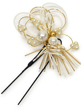 画像をギャラリービューアに読み込む, 髪飾り 水引 パール ホワイト ゴールド ブルー グレー シルバー 梅 浴衣・着物・振袖まで使えるヘアアクセサリー