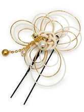 画像をギャラリービューアに読み込む, 髪飾り 水引 パール ホワイト ゴールド ブルー グレー シルバー 梅 浴衣・着物・振袖まで使えるヘアアクセサリー