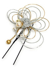 画像をギャラリービューアに読み込む, 髪飾り 水引 パール ホワイト ゴールド ブルー グレー シルバー 梅 浴衣・着物・振袖まで使えるヘアアクセサリー