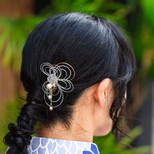 画像をギャラリービューアに読み込む, 髪飾り 水引 パール ホワイト ゴールド ブルー グレー シルバー 梅 浴衣・着物・振袖まで使えるヘアアクセサリー