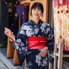 画像をギャラリービューアに読み込む, 浴衣 単品 レディース 牡丹 鉄線 紺 単品 フリーサイズ 自分でコーディネートしたい 手持ちの帯と合わせたい方に