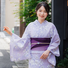 画像をギャラリービューアに読み込む, 浴衣 単品 レディース 百合 薄紫 水色 クリーム色 単品 フリーサイズ 自分でコーディネートしたい 手持ちの帯と合わせたい方に