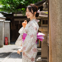 画像をギャラリービューアに読み込む, 浴衣 単品 レディース 桜 オフグレー 単品 フリーサイズ 自分でコーディネートしたい 手持ちの帯と合わせたい方に