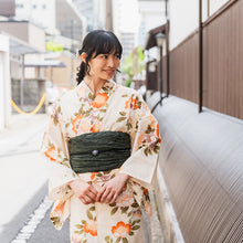 画像をギャラリービューアに読み込む, 浴衣 単品 レディース 椿 青緑 ベージュ 単品 フリーサイズ 自分でコーディネートしたい 手持ちの帯と合わせたい方に