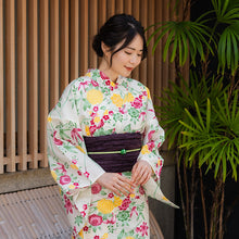 画像をギャラリービューアに読み込む, 浴衣 単品 レディース 紅型風花柄 赤 黄色 ベージュ ブラウン ピンク 単品 フリーサイズ 自分でコーディネートしたい 手持ちの帯と合わせたい方に