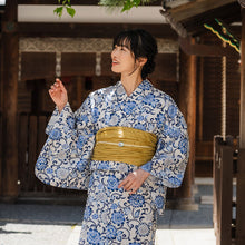 画像をギャラリービューアに読み込む, 浴衣 単品 レディース 花唐草 青 グレー 緑 水色 変わり織 フリーサイズ 自分でコーディネートしたい 手持ちの帯と合わせたい方に