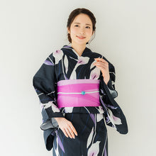画像をギャラリービューアに読み込む, 浴衣 単品 レディース カラー 黒地 紫 単品 フリーサイズ 自分でコーディネートしたい 手持ちの帯と合わせたい方に