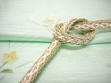 画像をギャラリービューアに読み込む, 帯揚げ 帯締め セット 夏用 正絹 カジュアル 平組 黄緑地 流水柄 桔梗 帯あげ 渋黄緑×白 レース 帯〆 絽目の透け感が涼し気 夏着物に