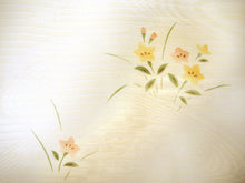 画像をギャラリービューアに読み込む, 帯揚げ 帯締め セット 夏用 正絹 カジュアル 平組 山吹色地 流水 桔梗 帯あげ クリーム×白 レース 帯〆 絽目の透け感が涼し気 夏着物に