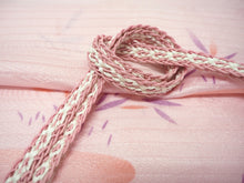 画像をギャラリービューアに読み込む, 帯揚げ 帯締め セット 夏用 正絹 カジュアル 平組 ピンク色地 流水 百合 笹 帯あげ ピンク×白 レース 帯〆 絽目の透け感が涼し気 夏着物に