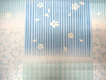 画像をギャラリービューアに読み込む, 洗える夏着物 4点セット Mサイズ 水色地 市松 桜柄 きもの 紺 菱 花 名古屋帯 正絹帯揚げ帯締め コーディネートの不安解消 お仕立て済みなので届いたらすぐにおでかけ