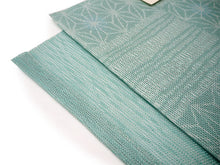 画像をギャラリービューアに読み込む, 洗える夏着物 4点セット Mサイズ 淡いベージュ地 菱柄 きもの 青緑 麻の葉 名古屋帯 正絹帯揚げ帯締め コーディネートの不安解消 お仕立て済みなので届いたらすぐにおでかけ