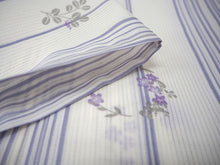 画像をギャラリービューアに読み込む, 洗える夏着物 4点セット Lサイズ オフホワイト地 縞 萩柄 きもの 白 萩 名古屋帯 正絹帯揚げ帯締め コーディネートの不安解消 お仕立て済みなので届いたらすぐにおでかけ