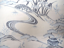 画像をギャラリービューアに読み込む, 洗える夏着物 4点セット Lサイズ 淡いベージュ 茶屋辻柄 きもの 紺 露芝 名古屋帯 正絹帯揚げ帯締め コーディネートの不安解消 お仕立て済みなので届いたらすぐにおでかけ