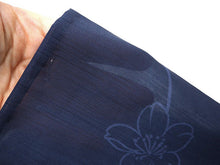 画像をギャラリービューアに読み込む, 夏着物 洗える 単品 レディース 紗 M 濃紺地 枝桜 仕立て上がりだから届いたらすぐ着れる 自宅で洗濯できてメンテナンスが楽