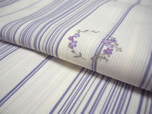 画像をギャラリービューアに読み込む, 夏着物 洗える 単品 レディース 紗 M 白地 藤色 縞 花の丸 仕立て上がりだから届いたらすぐ着れる 自宅で洗濯できてメンテナンスが楽
