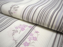 画像をギャラリービューアに読み込む, 夏着物 洗える 単品 レディース 紗 M 白地 グレー 縞 花の丸 仕立て上がりだから届いたらすぐ着れる 自宅で洗濯できてメンテナンスが楽