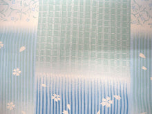 画像をギャラリービューアに読み込む, 夏着物 洗える 単品 レディース 紗 L 水色地 市松 花 桜 仕立て上がりだから届いたらすぐ着れる 自宅で洗濯できてメンテナンスが楽