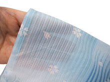 画像をギャラリービューアに読み込む, 夏着物 洗える 単品 レディース 紗 L 水色地 市松 花 桜 仕立て上がりだから届いたらすぐ着れる 自宅で洗濯できてメンテナンスが楽