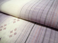 画像をギャラリービューアに読み込む, 夏着物 洗える 単品 レディース 紗 L ベージュ地 渋紫 縞 菱 仕立て上がりだから届いたらすぐ着れる 自宅で洗濯できてメンテナンスが楽