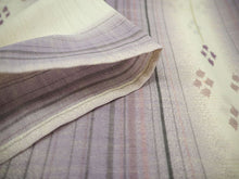画像をギャラリービューアに読み込む, 夏着物 洗える 単品 レディース 紗 L ベージュ地 渋紫 縞 菱 仕立て上がりだから届いたらすぐ着れる 自宅で洗濯できてメンテナンスが楽