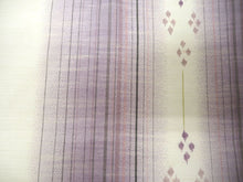 画像をギャラリービューアに読み込む, 夏着物 洗える 単品 レディース 紗 L ベージュ地 渋紫 縞 菱 仕立て上がりだから届いたらすぐ着れる 自宅で洗濯できてメンテナンスが楽