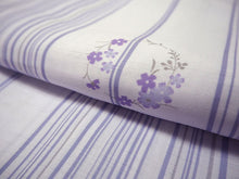 画像をギャラリービューアに読み込む, 夏着物 洗える 単品 レディース 紗 M L 藤色地 縞 花の丸 仕立上り 丸洗い 洗濯可能 和装 和服 夏きもの ポリエステル 小紋