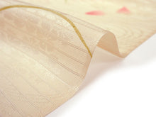 画像をギャラリービューアに読み込む, 帯揚げ 帯締め セット 夏用 正絹 カジュアル 平組 クリームベージュ地 撫子 帯あげ 薄ピンク×白 レース 帯〆 絽目の透け感が涼し気 夏着物に