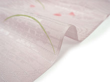 画像をギャラリービューアに読み込む, 帯揚げ 帯締め セット 夏用 正絹 カジュアル 平組 渋紫ベージュ地 撫子 帯あげ 渋ピンク×白 レース 帯〆 絽目の透け感が涼し気 夏着物に