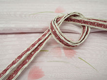 画像をギャラリービューアに読み込む, 帯揚げ 帯締め セット 夏用 正絹 カジュアル 平組 渋紫ベージュ地 撫子 帯あげ 渋ピンク×白 レース 帯〆 絽目の透け感が涼し気 夏着物に