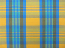 画像をギャラリービューアに読み込む, 伊勢木綿 反物 単品 綿 堅牢染 山吹色×ブルー 格子 チェック カジュアル着物 木綿の優しい肌触り 臼井織布謹製