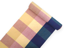 画像をギャラリービューアに読み込む, 伊勢木綿 反物 単品 綿 堅牢染 薄オレンジ×青×赤 格子 チェック カジュアル着物 木綿の優しい肌触り 臼井織布謹製
