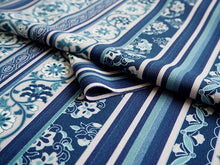 画像をギャラリービューアに読み込む, 洗える着物 反物のみ ポリエステル レディース 女性 小紋 着物 青地縞に花唐草柄 袷・単衣の着物にも羽織・コートにもお仕立て可能