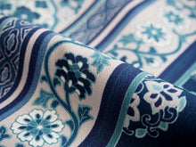 画像をギャラリービューアに読み込む, 洗える着物 反物のみ ポリエステル レディース 女性 小紋 着物 青地縞に花唐草柄 袷・単衣の着物にも羽織・コートにもお仕立て可能