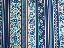 画像をギャラリービューアに読み込む, 洗える着物 反物のみ ポリエステル レディース 女性 小紋 着物 青地縞に花唐草柄 袷・単衣の着物にも羽織・コートにもお仕立て可能