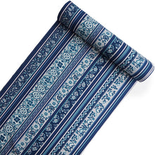 画像をギャラリービューアに読み込む, 洗える着物 反物のみ ポリエステル レディース 女性 小紋 着物 青地縞に花唐草柄 袷・単衣の着物にも羽織・コートにもお仕立て可能