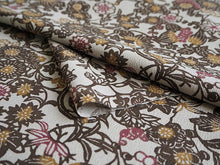 画像をギャラリービューアに読み込む, 洗える着物 反物のみ ポリエステル レディース 女性 小紋 着物 グレーベージュ地茶色紅型風花柄 袷・単衣の着物にも羽織・コートにもお仕立て可能