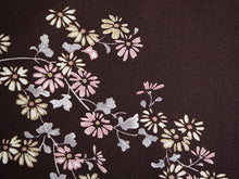 画像をギャラリービューアに読み込む, 洗える着物 反物のみ ポリエステル レディース 女性 小紋 着物 こげ茶地菊柄 袷・単衣の着物にも羽織・コートにもお仕立て可能