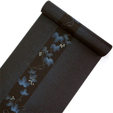 画像をギャラリービューアに読み込む, 雨コート 反物のみ 着物用 レインコート ポリエステル レディース 女性 黒×紺地縞に葡萄柄 道中着・道行・二部式などの雨コートに 撥水加工済み