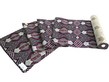 画像をギャラリービューアに読み込む, 名古屋帯 単品 正絹 九寸 黒 赤紫 幾何学 なごや帯 全通 カジュアル 西陣織 大光株式会社謹製 証紙付き お仕立てをしてお届け