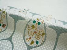 画像をギャラリービューアに読み込む, 名古屋帯 単品 正絹 九寸 白 ワイングラス なごや帯 お太鼓柄 カジュアル 西陣織 株式会社辻梅機業店謹製 証紙付き お仕立てをしてお届け