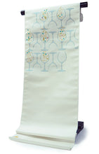 画像をギャラリービューアに読み込む, 名古屋帯 単品 正絹 九寸 白 ワイングラス なごや帯 お太鼓柄 カジュアル 西陣織 株式会社辻梅機業店謹製 証紙付き お仕立てをしてお届け