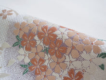 画像をギャラリービューアに読み込む, 名古屋帯 単品 正絹 九寸 白 雪輪 桜 なごや帯 お太鼓柄 カジュアル 西陣織 株式会社辻梅機業店謹製 証紙付き お仕立てをしてお届け